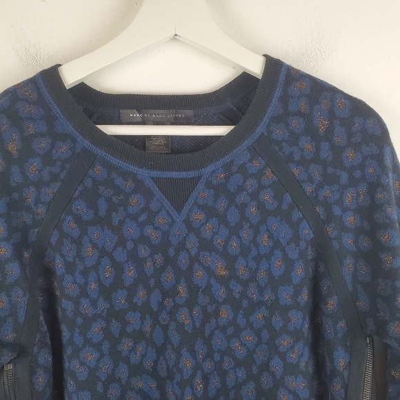 Marc by Marc Jacobs Sasha Sweater Womens XS Black Blue Leopard Gold Metallic - Picture 6 of 12